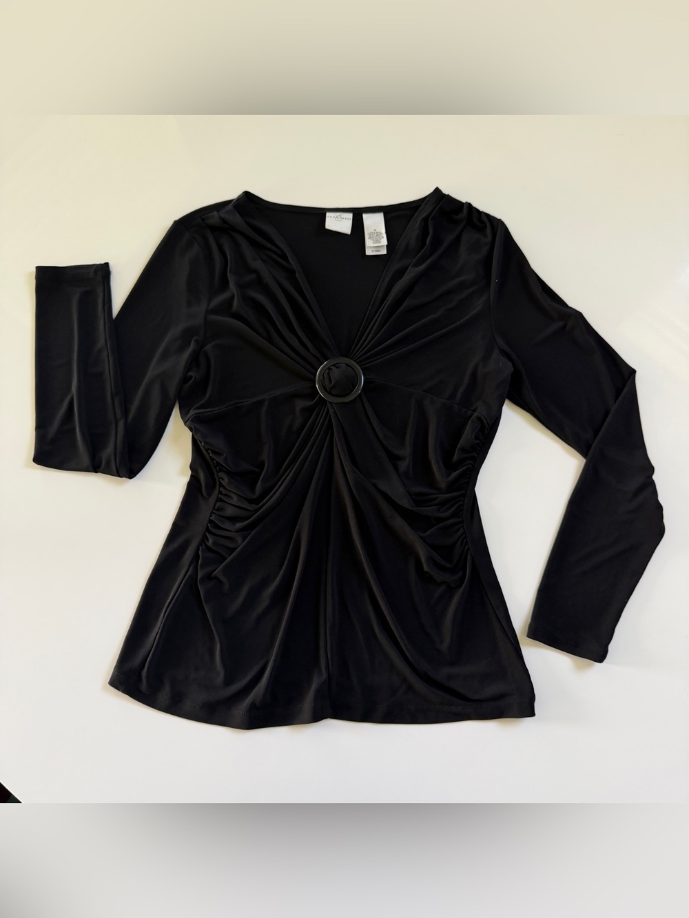 Emma James Black Long-Sleeve Ring-Front Ruched Top